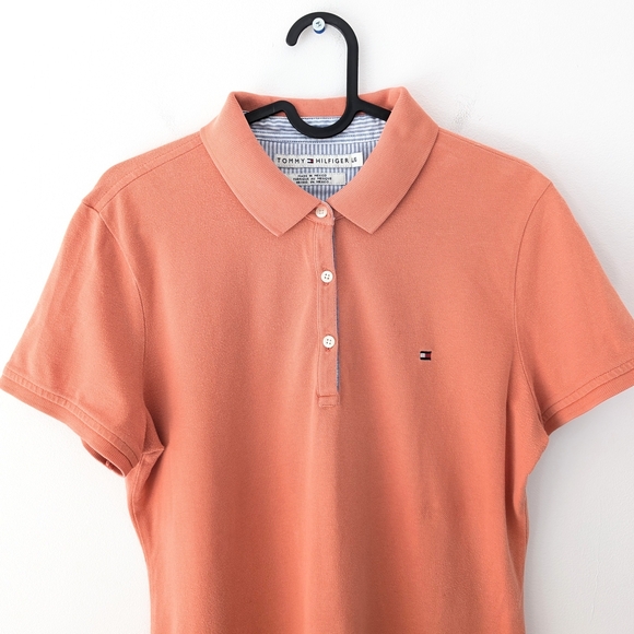 Tommy Hilfiger Women's Orange Fitted Polo Short Sleeve Top ~ Size Large - Picture 2 of 8